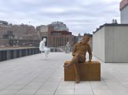 Installation view of Whitney Biennial 2022: Quiet as It’s Kept (Whitney Museum of American Art, New York, April 6-September 5, 2022). From left to right: Charles Ray, Burger, 2021; Charles Ray, Jeff, 2021; Ninety-Nine Bottles of Beer on the Wall, 2021.