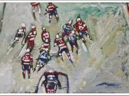 abstracted figures playing hockey, rendered to emphasize movement 