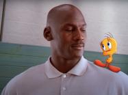 Still of Micheal Jordan and Tweety Bird from Space Jam | 4K Trailer | Warner Bros. Entertainment.