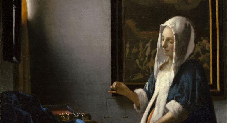 Johannes Vermeer, detail of Woman Holding a Balance, c. 1664. National Gallery of Art, Washington D.C.