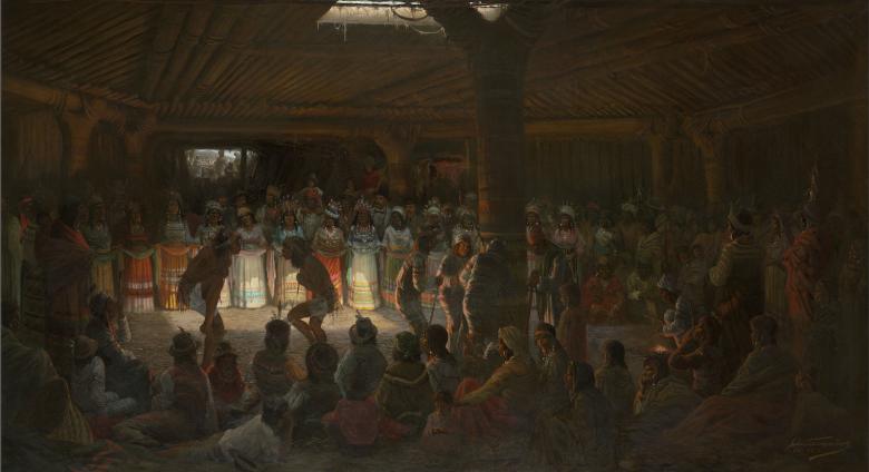 Jules Tavernier, Dance in a Subterranean Roundhouse at Clear Lake, California, 1878.