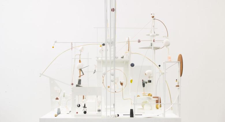 Christina Kruse, Lunapark, 2021. Plaster, wood, brass, metal, glass, soapstone, alabaster, paint. 76 x 42 x 43 inches.