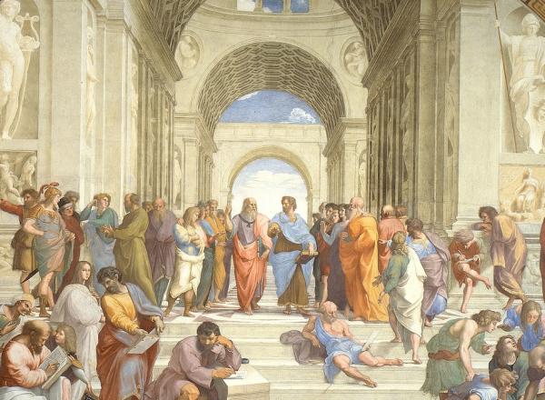 The School of Athens, this fresco will be featured again with more detail for screen-readers later in this slideshow