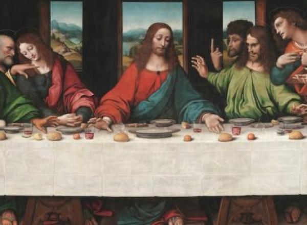 Leonardo da Vinci, The Last Supper, c. 1495–1498.     Tempera on gesso, pitch, and mastic. 181 × 346 in (460 × 880 cm). Santa Maria delle Grazie, Milan.