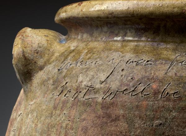 David Drake clay storage jar with inscription