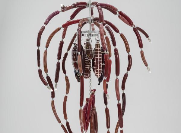 Deborah Czeresko, Meat Chandelier, 2018. Blown glass, metal armature. 96.06" H x 59.84" W x 59.84" D.