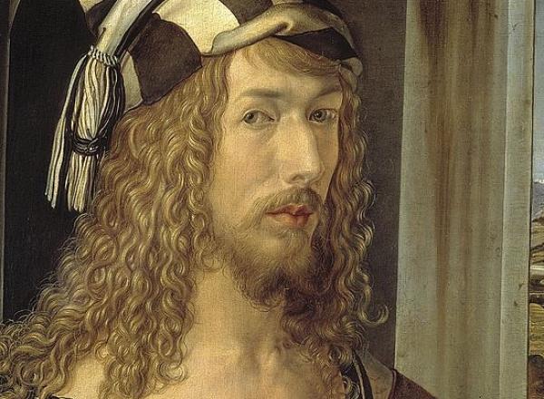 Albrect Dürer, Detail of Self-portrait, 1498. Oil on panel. Museo del Prado, Madrid, Spain.