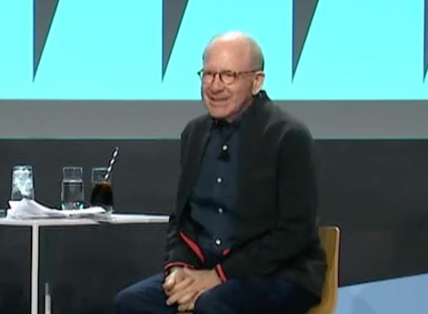 Jerry Saltz with Sharon Stone during their talk during the Vulture Festival in November 2023.