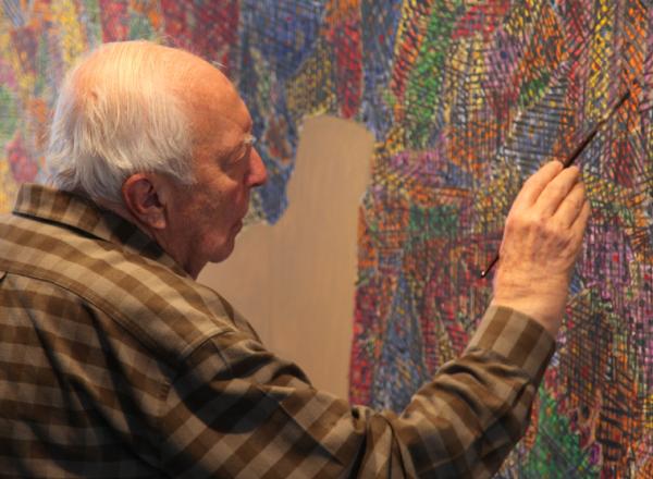 Jasper Johns working in his painting studio, Sharon Connecticut, 2013.