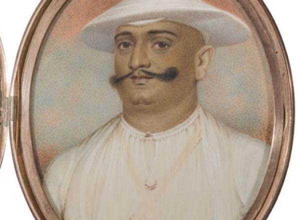 miniature portrait of Dodda Vira Raja (or, Vira Rajendra Wodeyar), Ruler of Coorg 1780-1809, c. 1787. Watercolor on ivory