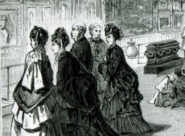 Opening reception on February 20, 1872, in the picture gallery in Dodworth Mansion (681 Fifth Avenue), the first home of The Metropolitan Museum of Art. Wood engraving from “Frank Leslies's Illustrated Newspaper,” March 9, 1872. 