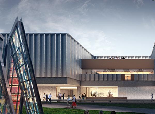 Architectural rendering of Princeton's new art museum, a modern building