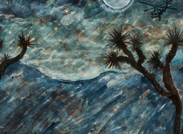 Sandy Rodriguez (b. 1975), Nocturne for Robert Fuller and Malcolm Harsch, 2020–21, hand-processed watercolor on amate paper.