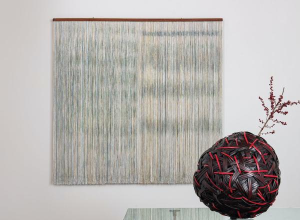 Center: Ulla-Maija Vikman, Akureyri, 2009. Painted viscose, and linen, mahogany. Bottom Right: Jiro Yonezawa, Red Fuji, 2019. bamboo, urushi lacquer.