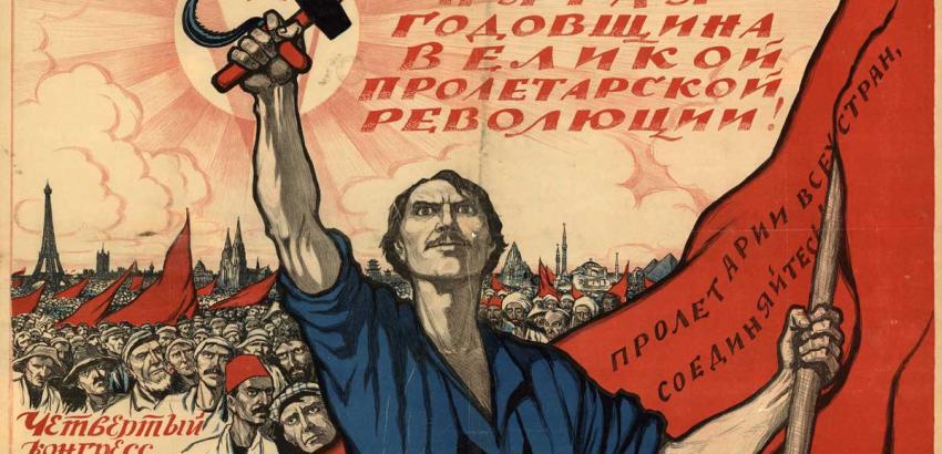 Soviet poster dedicated to the 5th anniversary of the October Revolution and IV Congress of the Communist International.